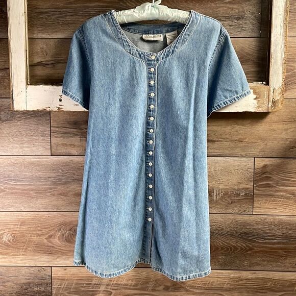Oh! Mamma Maternity Button Up Toe Back Blue Jean Top Blouse, Small, Vintage - Picture 2 of 6